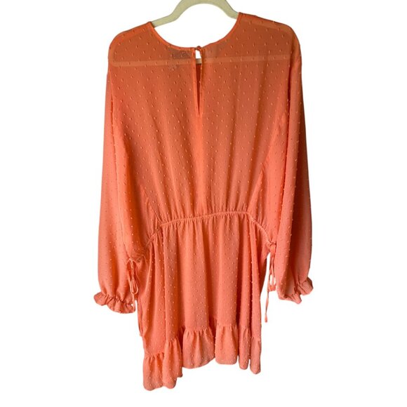 ASOS Curve Coral Ruffle Chiffon Sheer Dobby Tunic Dress Swim Cover Up 18 - Picture 2 of 12